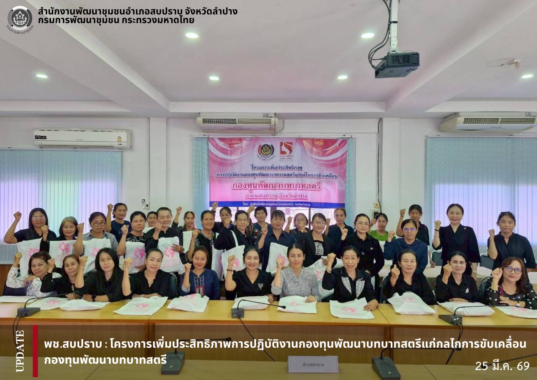 พช.สบปราบ : โครงการเพิ่มประสิทธิภาพการปฏิบัติงานกองทุนพัฒนาบทบาทสตรีแก่กลไกการขับเคลื่อนกองทุนพัฒนาบทบาทสตรี