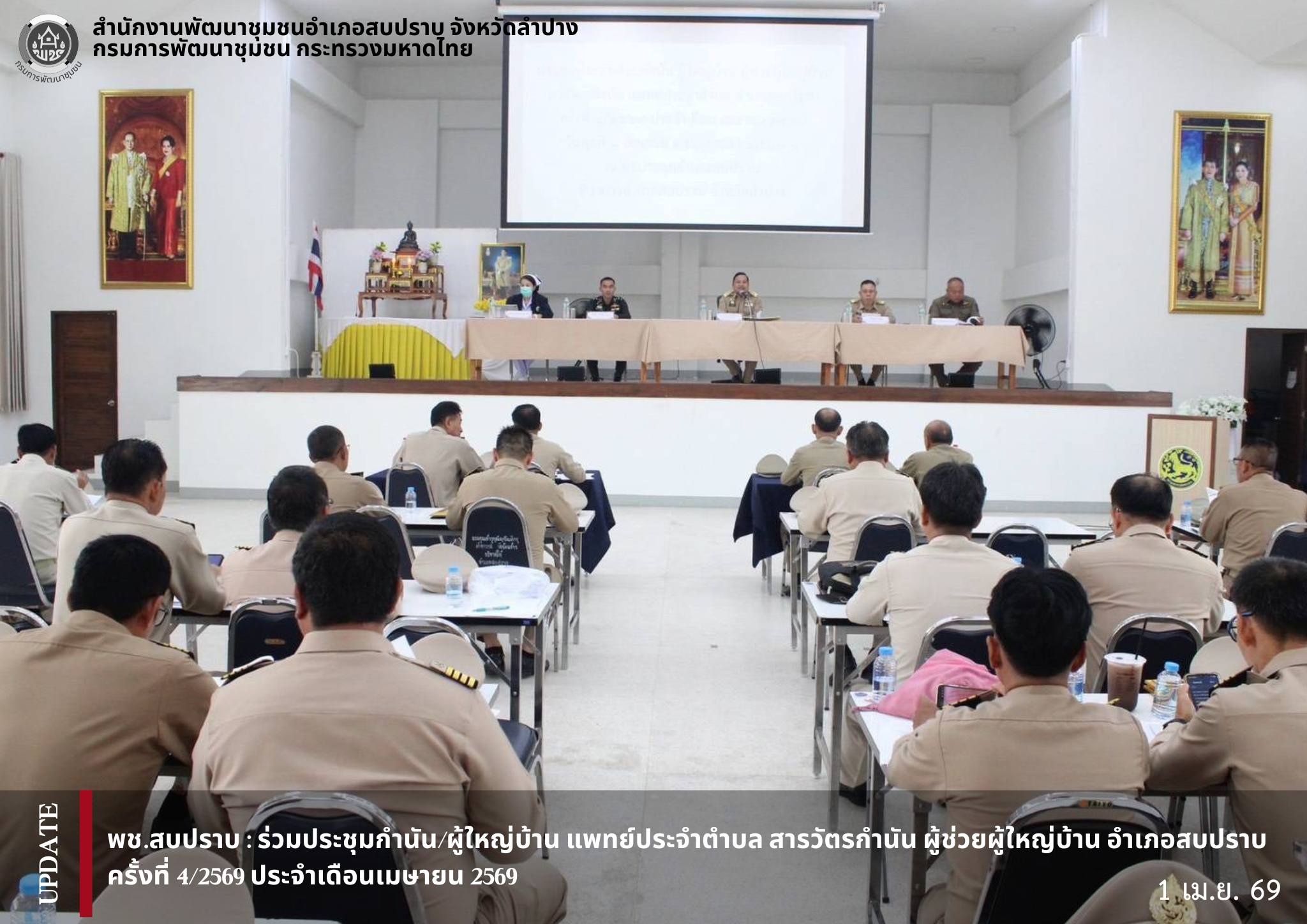 พช.สบปราบ : ร่วมประชุมกำนัน/ผู้ใหญ่บ้าน แพทย์ประจำตำบล สารวัตรกำนัน ผู้ช่วยผู้ใหญ่บ้าน อำเภอสบปราบ ครั้งที่ 4/2569 ประจำเดือนเมษายน 2569