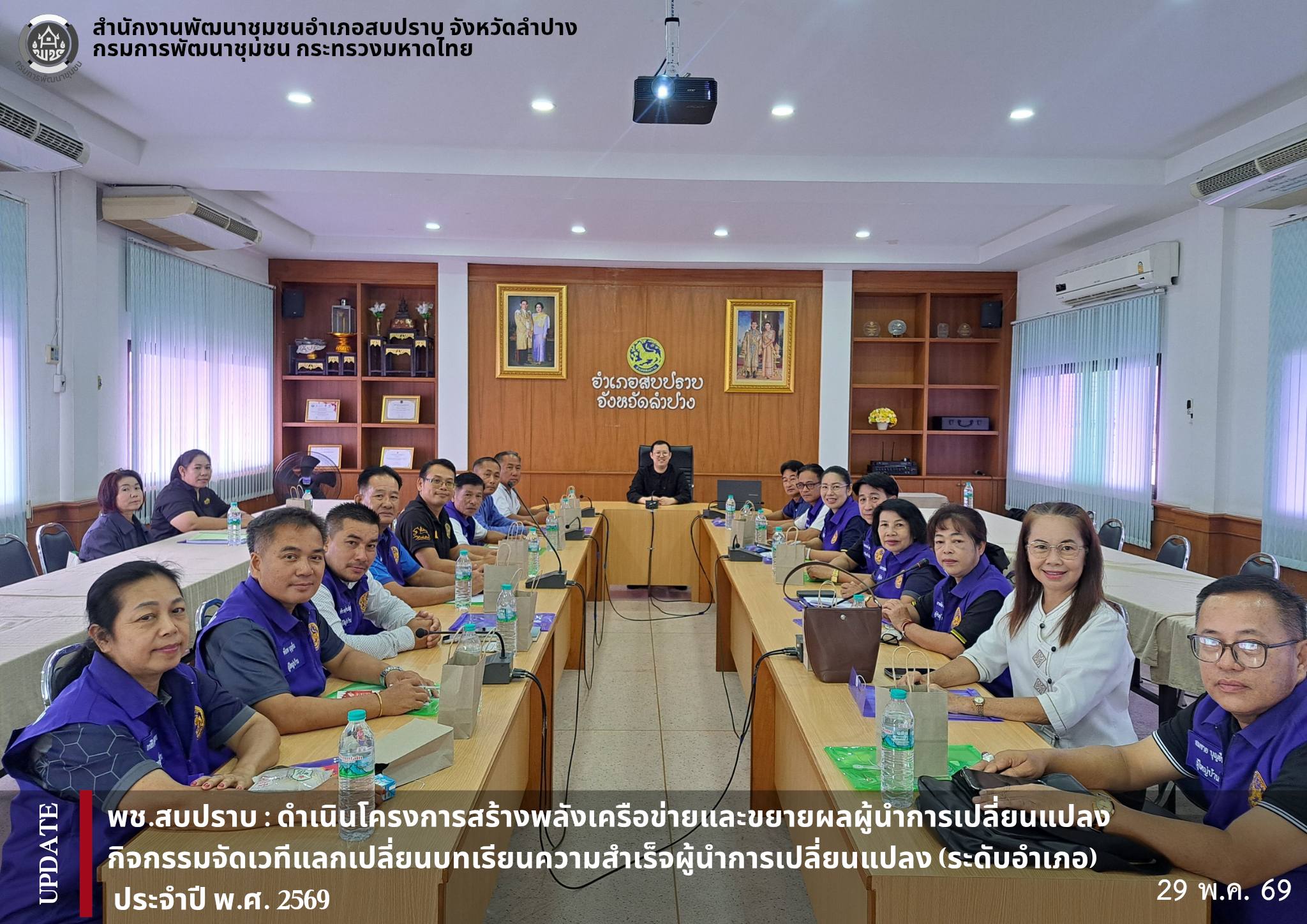 พช.สบปราบ : ดำเนินโครงการสร้างพลังเครือข่ายและขยายผลผู้นำการเปลี่ยนแปลง กิจกรรมจัดเวทีแลกเปลี่ยนบทเรียนความสำเร็จผู้นำการเปลี่ยนแปลง (ระดับอำเภอ) ประจำปี พ.ศ. 2569