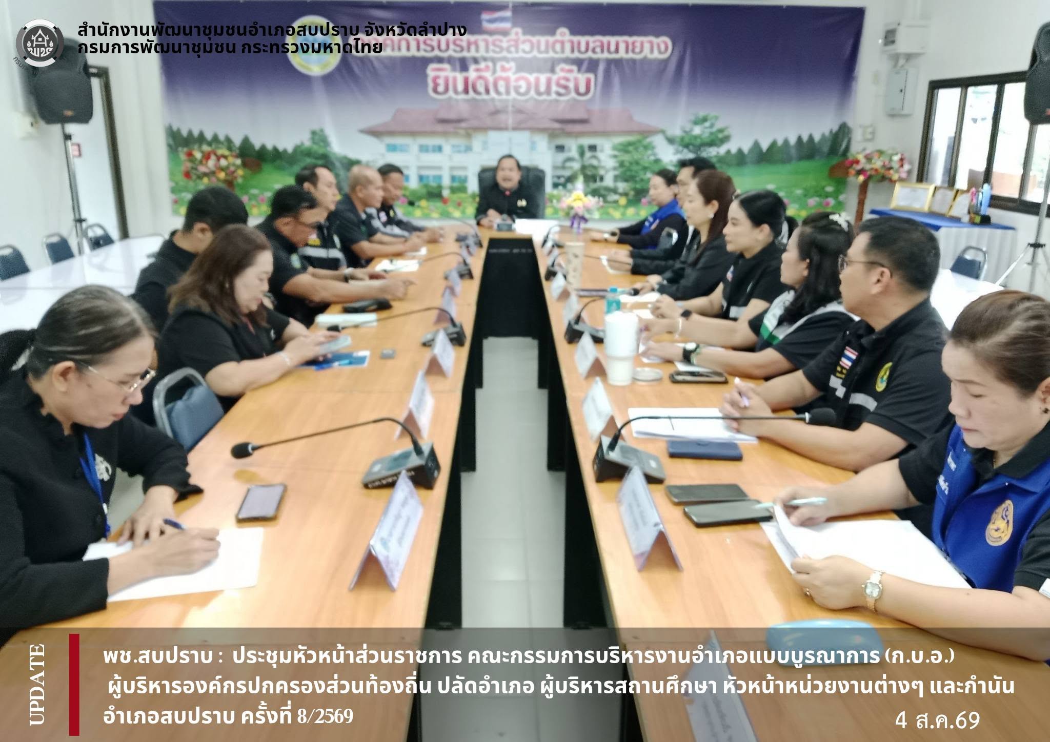 พช.สบปราบ : ประชุมหัวหน้าส่วนราชการ คณะกรรมการบริหารงานอำเภอแบบบูรณาการ (ก.บ.อ.) ผู้บริหารองค์กรปกครองส่วนท้องถิ่น ปลัดอำเภอ ผู้บริหารสถานศึกษา หัวหน้าหน่วยงานต่างๆ และกำนัน อำเภอสบปราบ ครั้งที่ 8/2569